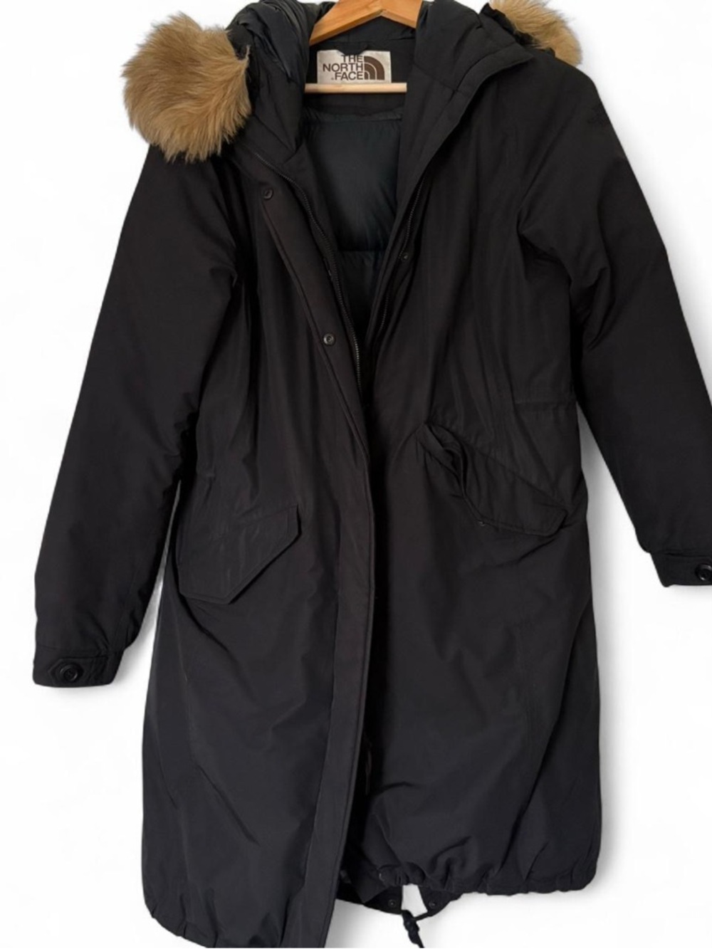 The North Face black fur-lined parka